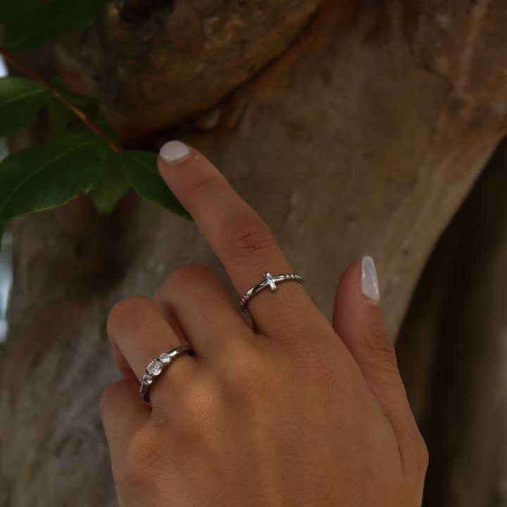 WJW - Wholesale Band/Stacked Ring - Stainless Steel Beaded Stackable Cross Ring3