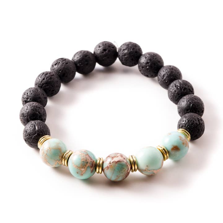 Teal Sea Sediment Jasper Lava Stone Bracelet for wholesale by Arm Candy