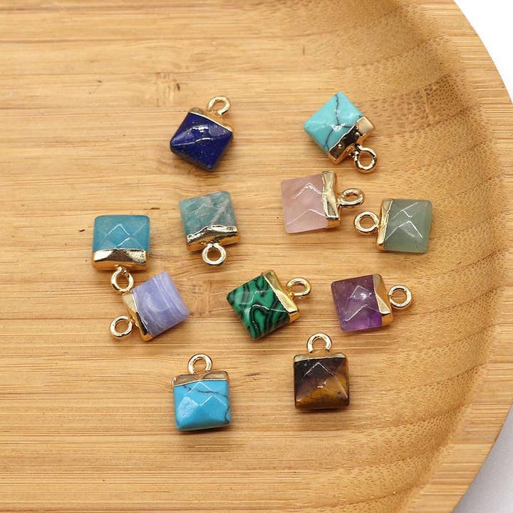 Gypsy Soul - Wholesale Individual Charm/Pendant - Dainty Gemstone Square Faceted Pendant - Assortment 20 Pcs