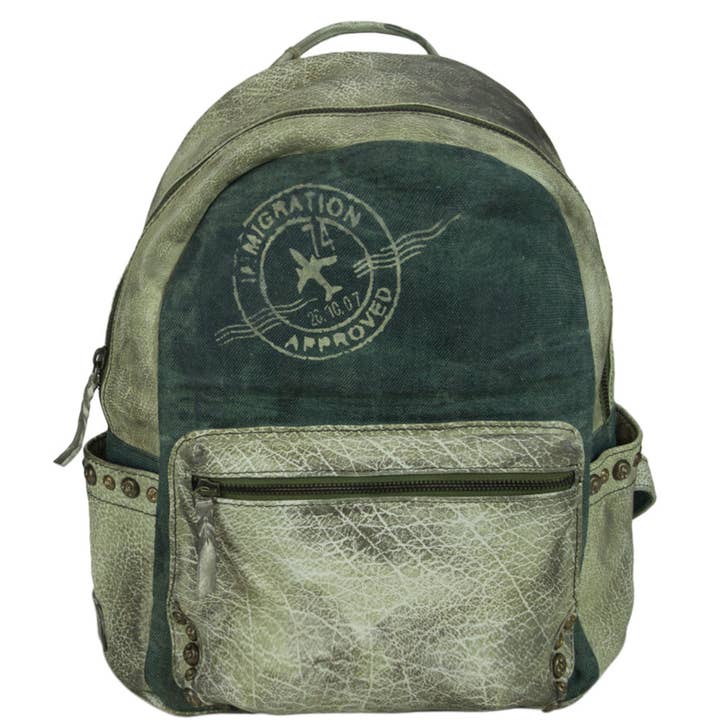 Sunsa backpack. Vintage leather/canvas backpack retro daypack for wholesale by Sunsa