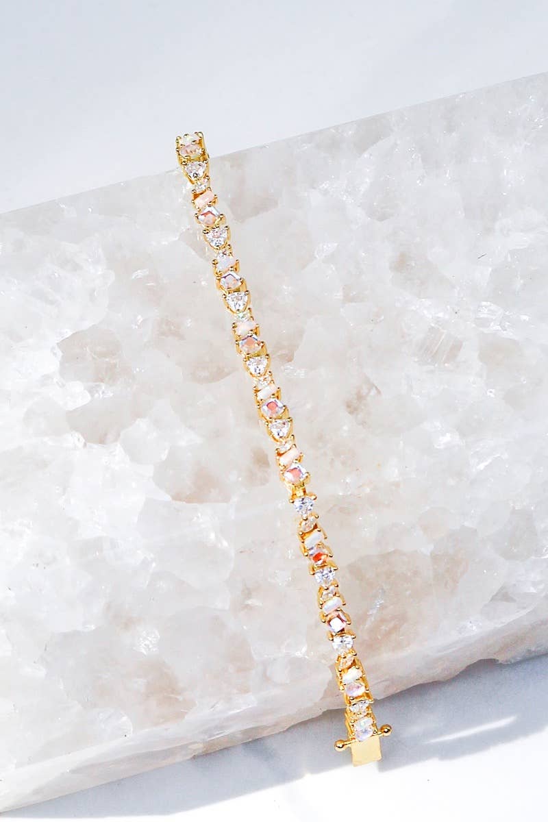 Native Gem - Vente Bracelets maillon et chaîne - Bracelet Vienna - Opale rose + or vermeil 14 carats3