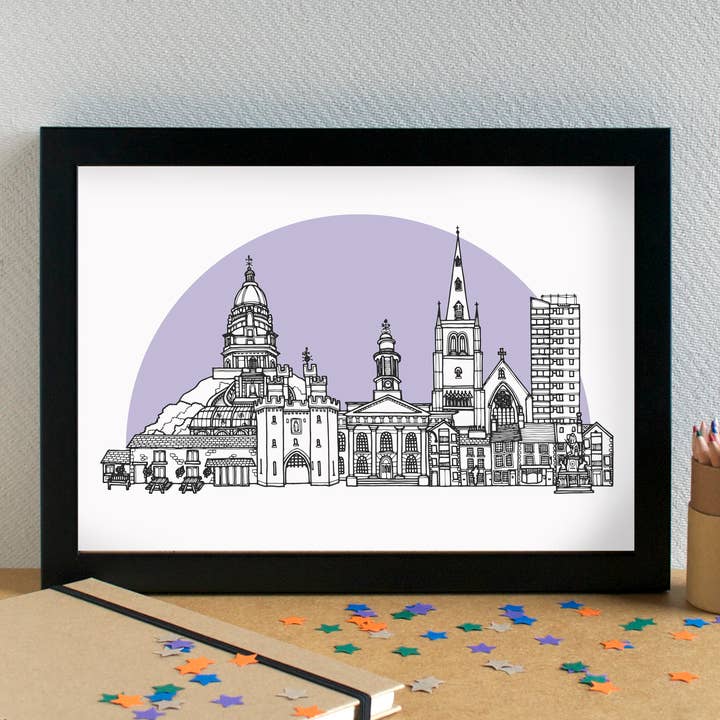 Lancaster Skyline Landmarks Art Print - unframed for wholesale by Becka Griffin Illustration