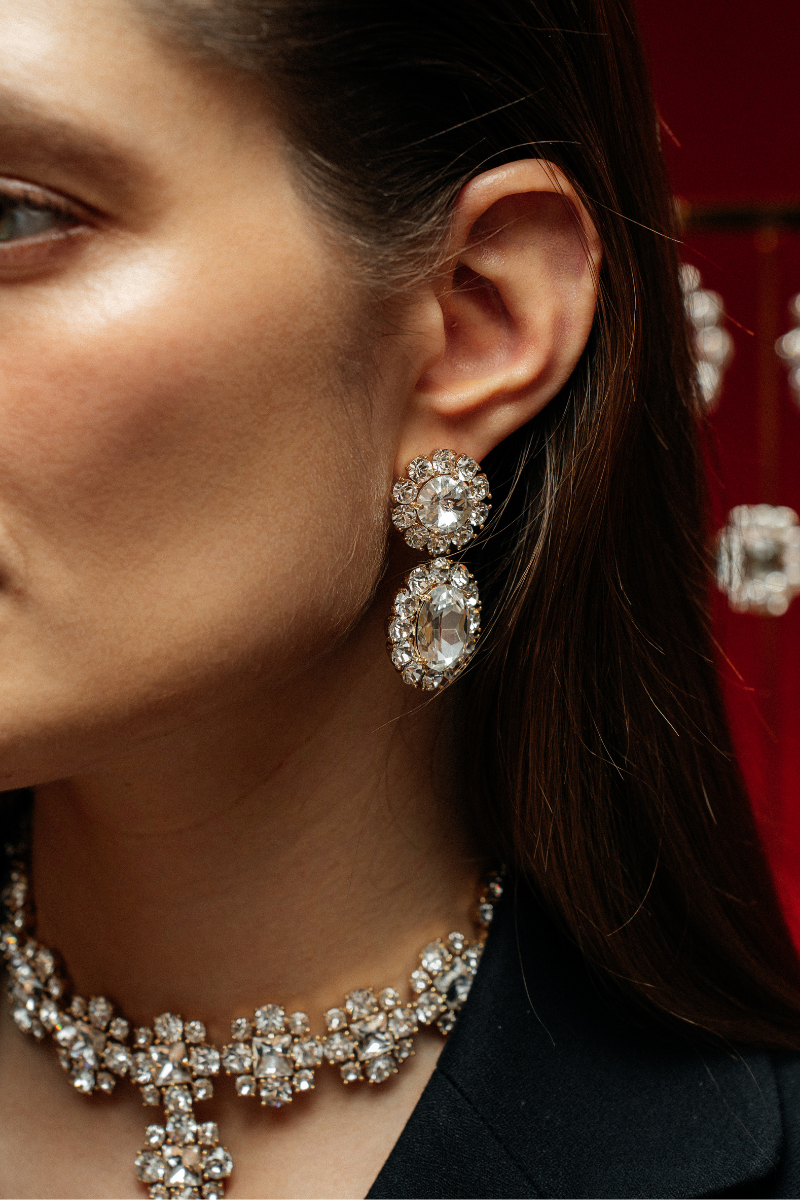 Ninon - Wholesale Choker/Collar - Donna Duo Şeffaf Kristal Choker2