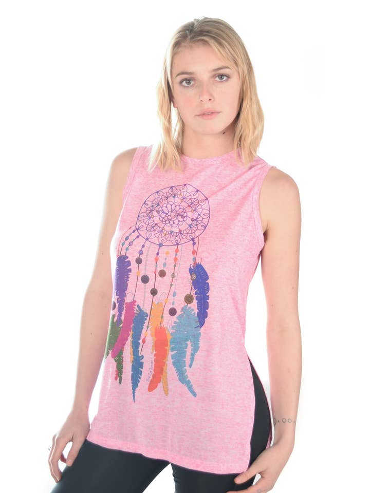 Third Eye Threads Eche Sleeveless Vented Tunic With Flower of Life and Chakra and Dream Catcher for wholesale by Third Eye Threads