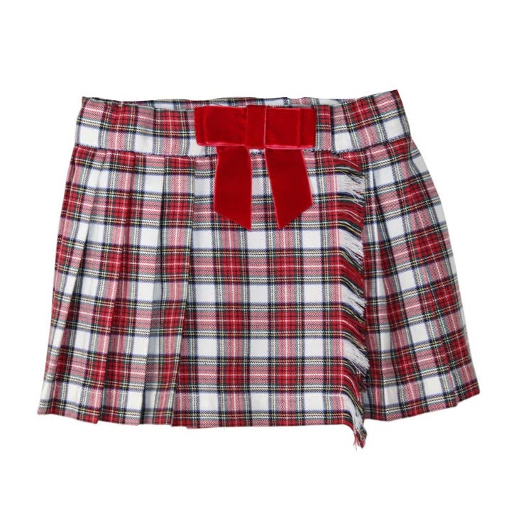 25640 Red tartan pleated skirt for wholesale by Phi Clothing