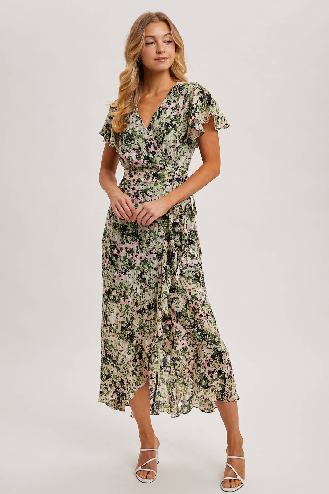 Bluivy - Wholesale Dress - Women's - FLORAL PRINT WRAP RUFFLED MIDI DRESS - EASTER DAY2