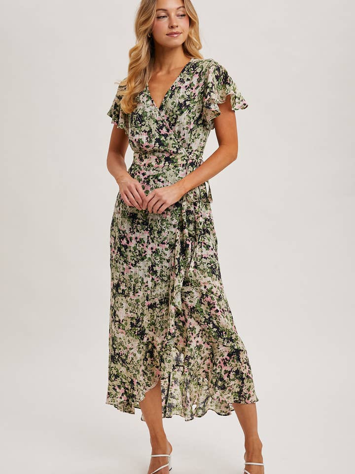Bluivy - Wholesale Dress - Women's - FLORAL PRINT WRAP RUFFLED MIDI DRESS - EASTER DAY2