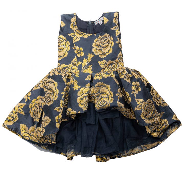 Blue and Gold Brocade dress for wholesale by Chubba bubba Luxury Children's Fashion