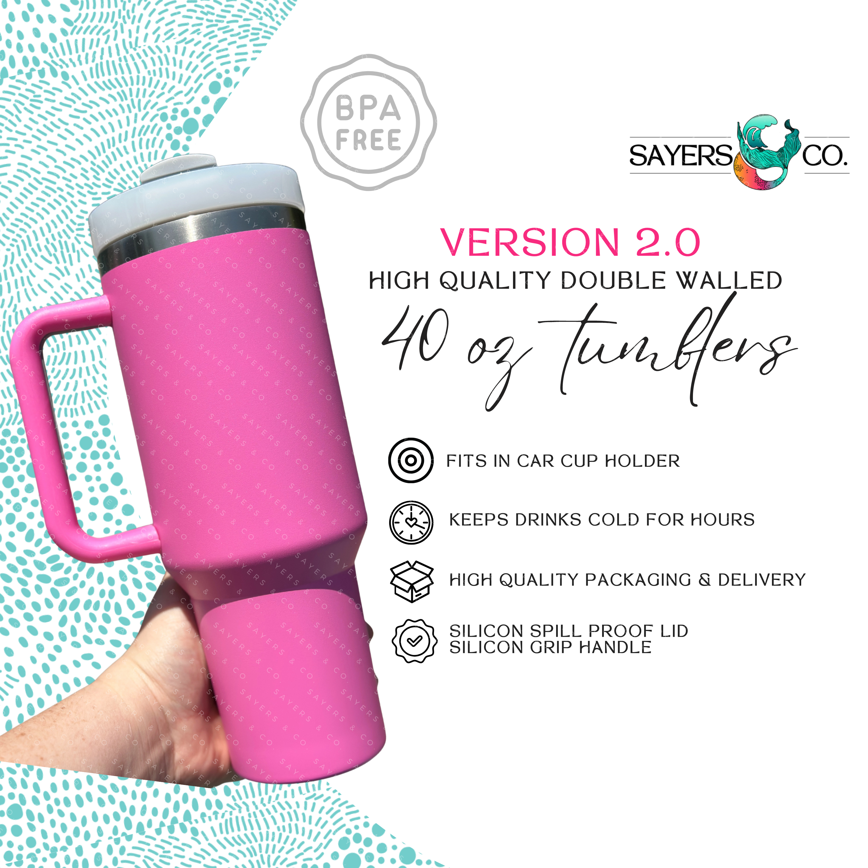 Sayers & Co. - Wholesale Insulated Mug/Tumbler - CUSTOM DECAL LOGO- 40 oz Double Walled Screw Matte Tumbler22