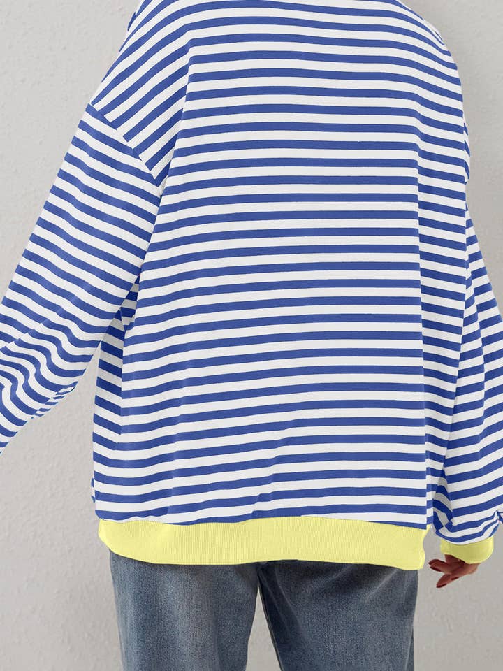 Lovesoft - Wholesale Sweatshirt - Women's - Stripe Oversized Contrast Trim Pullover Sweatshirt7