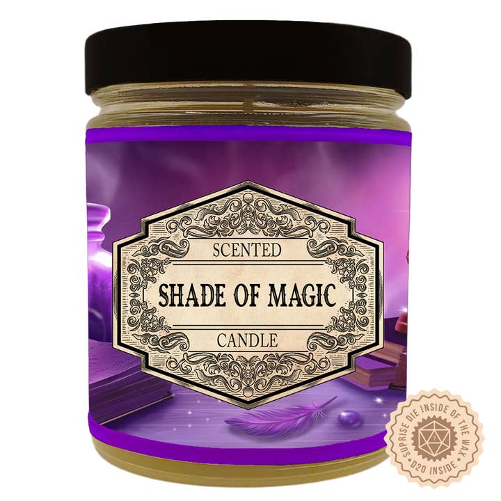 DianaOfTheRose Shade of Magic Scented Candle with Surprise D20 Dice for wholesale by Fantasy-Scents