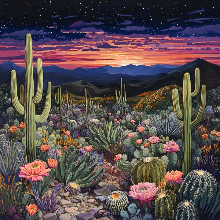 Twilight Cactus DIY Original Artwork Print or Rice Paper for wholesale by Bodhi Leaf Market