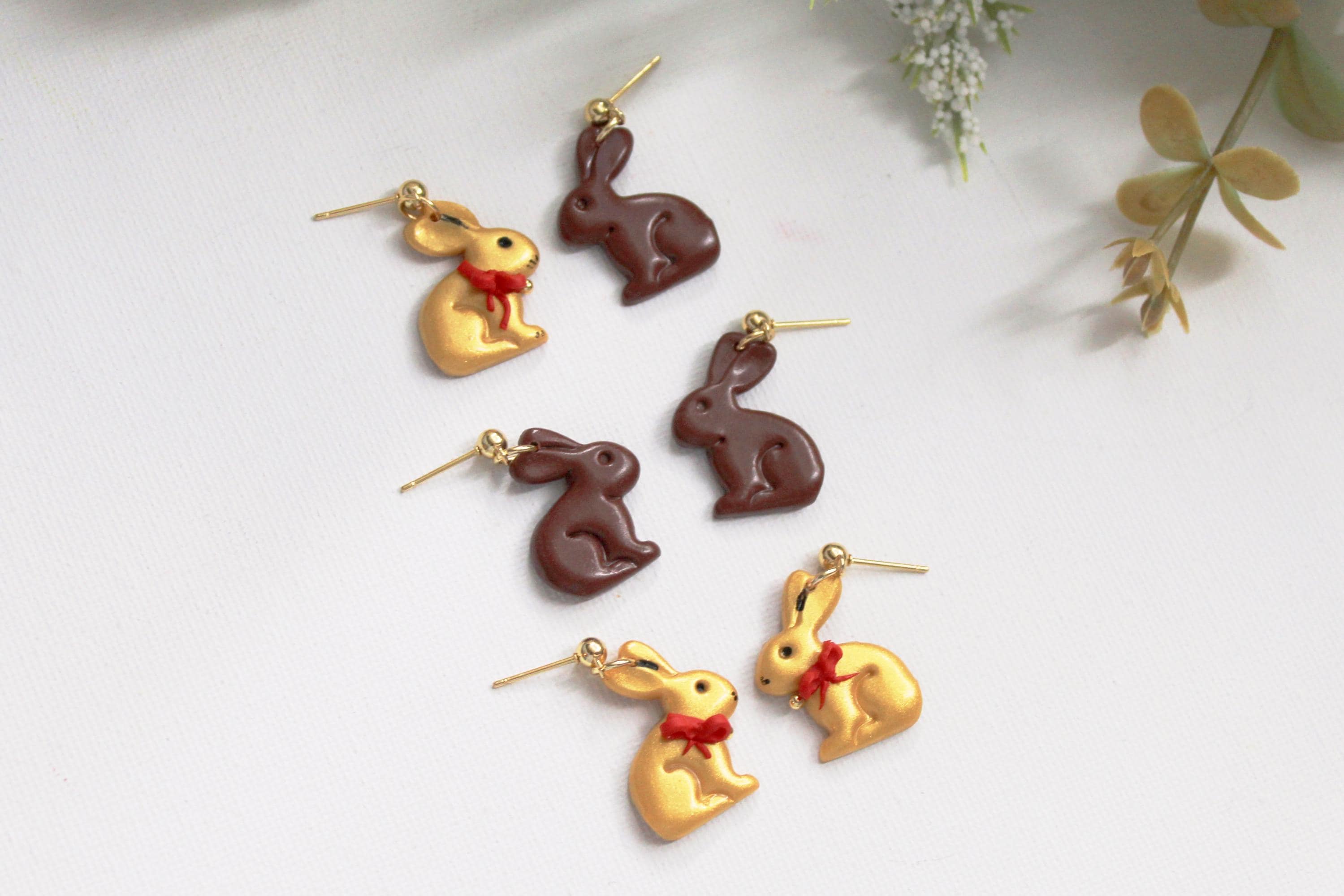 Studio Niani - Wholesale Dangle Earrings - Chocolate Bunny Earrings, Easter Earrings, Gold & Brown0