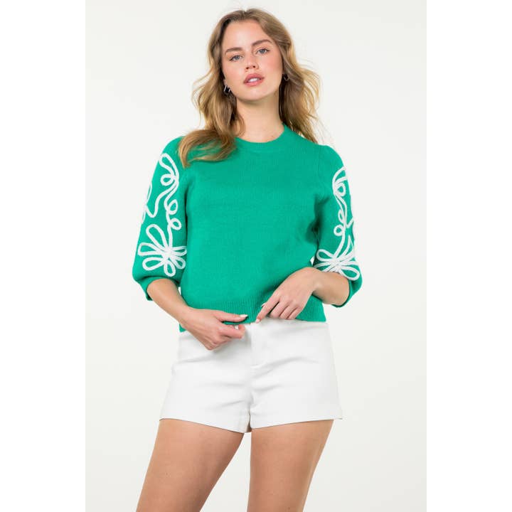 THML - Wholesale T-Shirt - Women's - Short Sleeve Embroidered Detail Knit Top
