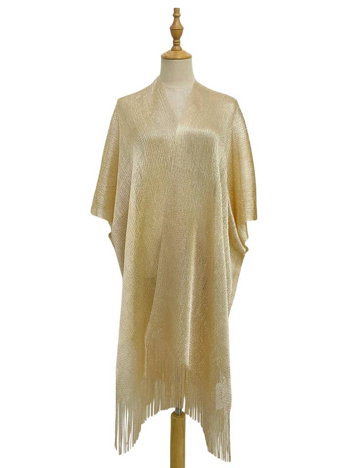Fashion Scarf World - Wholesale Swim Cover Up - Women's - Metallic Thread Tassel Edge Kimono / Coverup2