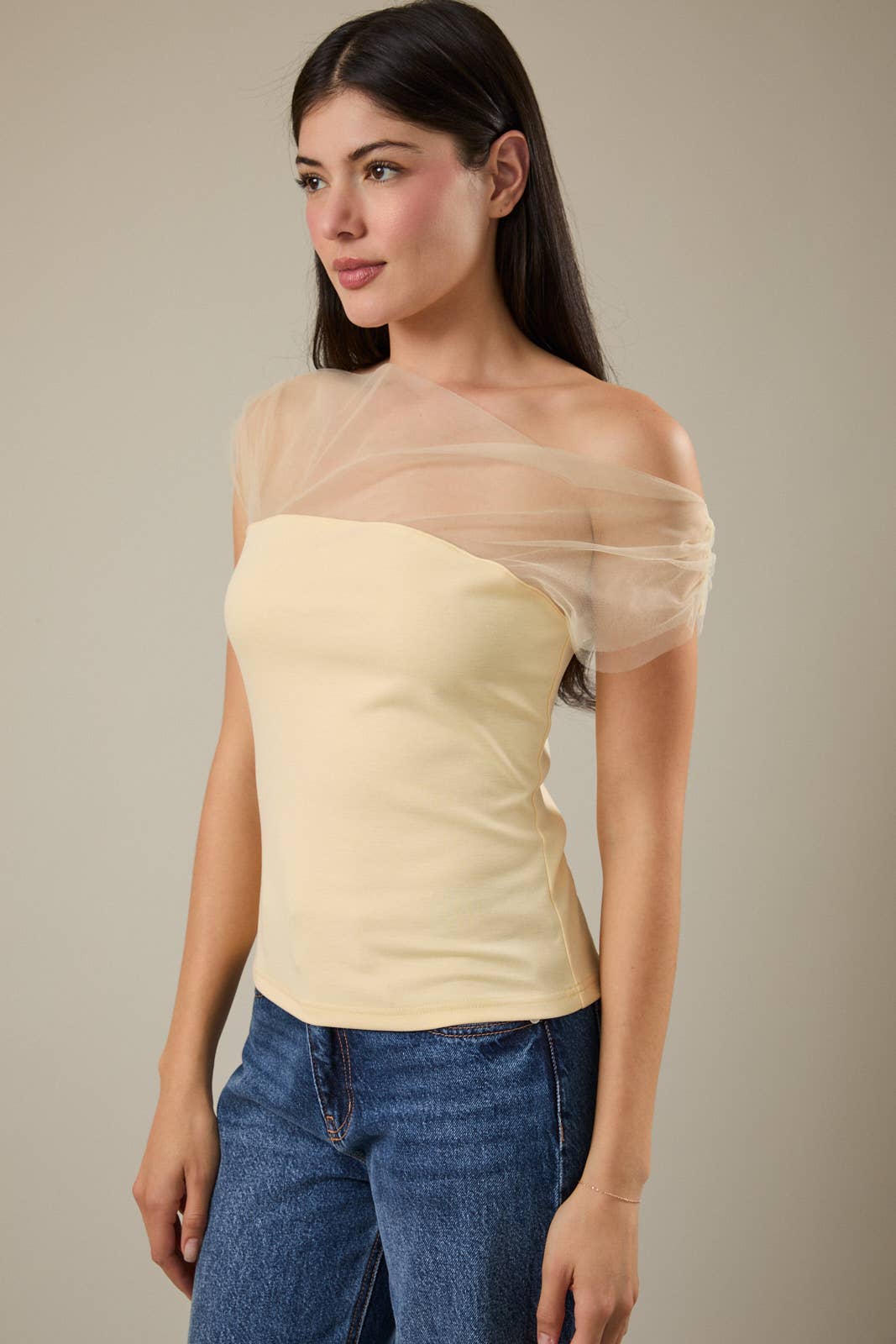 Sunday Edition - Wholesale Blouse - Women's - MESH & PONTI MIX DRAPE TOP6