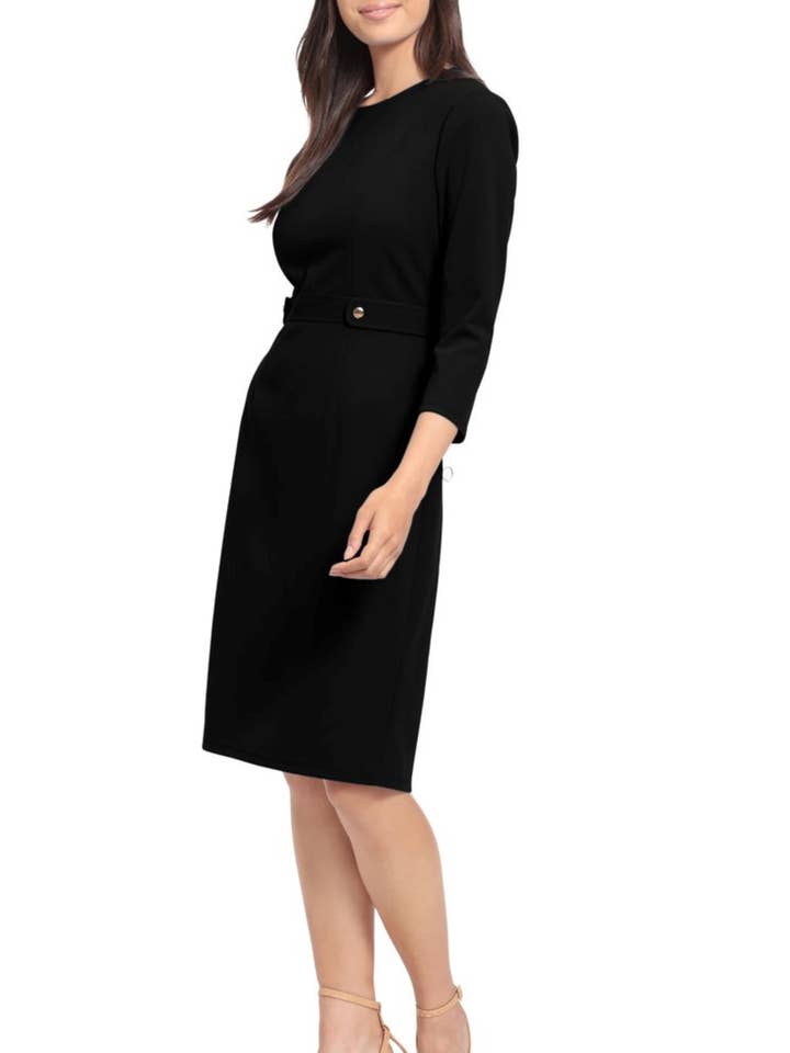 London Times 3/4 Sleeve Button Waist Dress for wholesale by New Yorker's Apparel