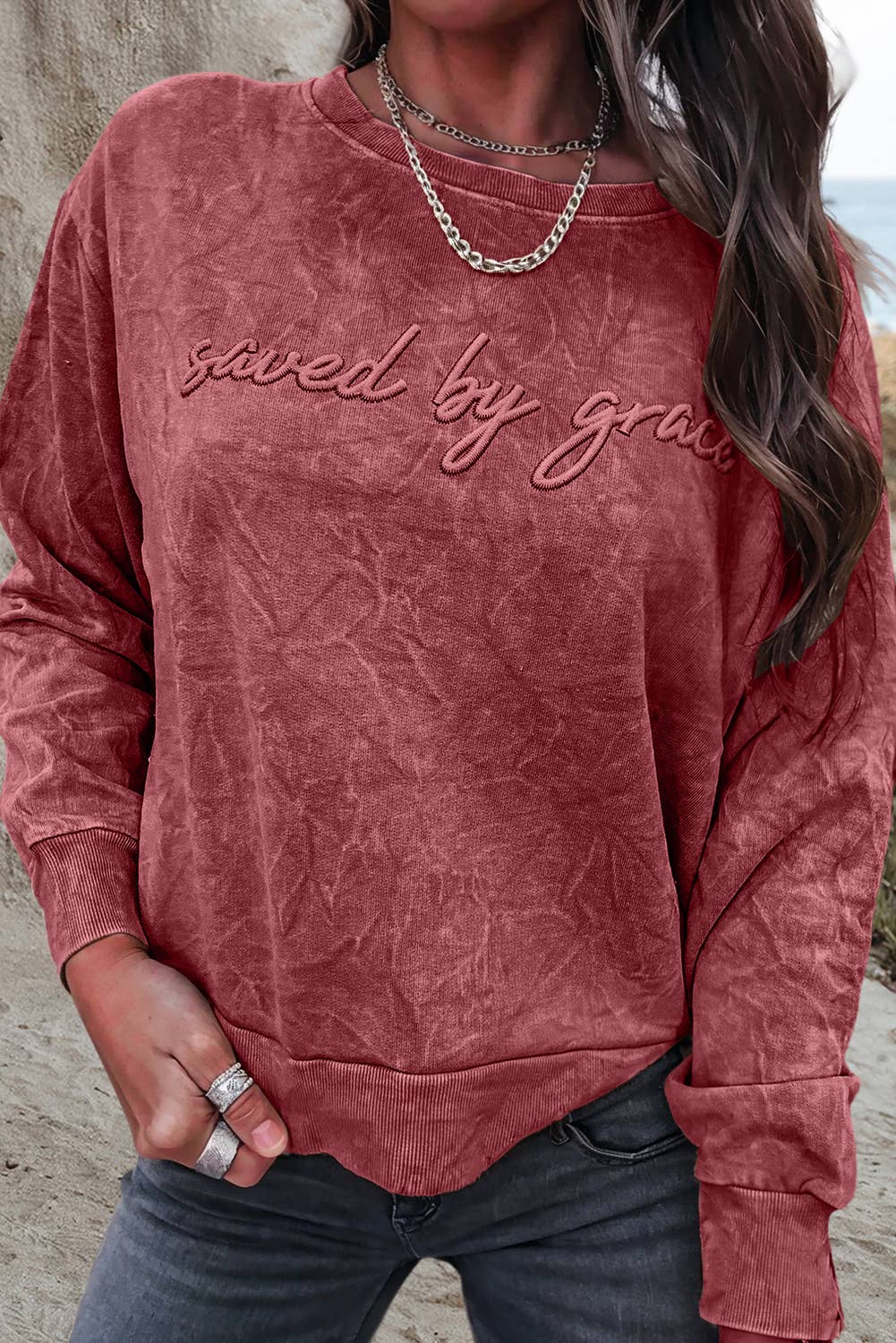Aapparella - Wholesale Sweatshirt - Women's - Saved by grace Embroidery Mineral Wash Sweatshirt | S-XL3