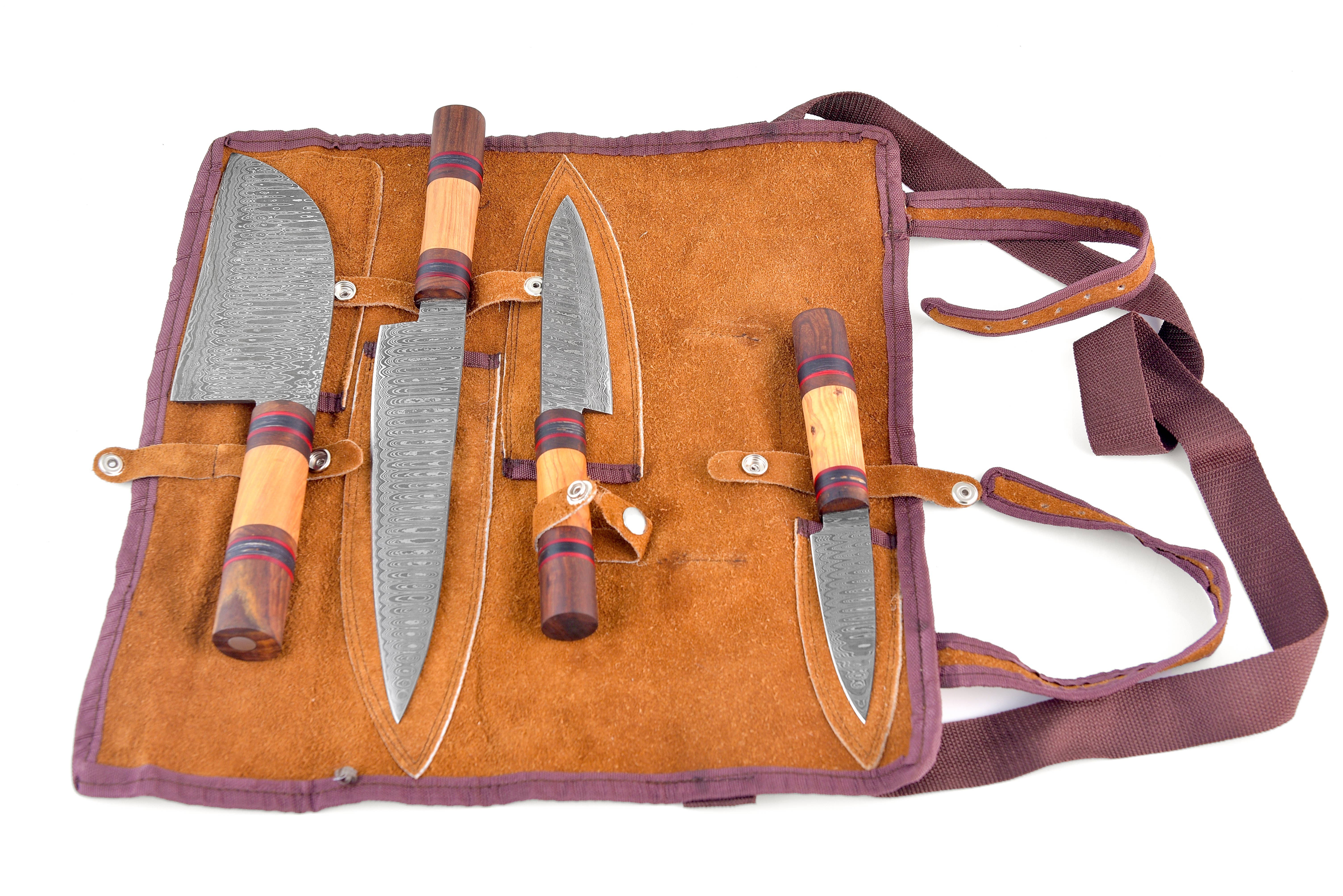 Titan International - Wholesale Messenset - 4-delige keukenset, leren tas - handgrepen van walnoot- en olijfhout2