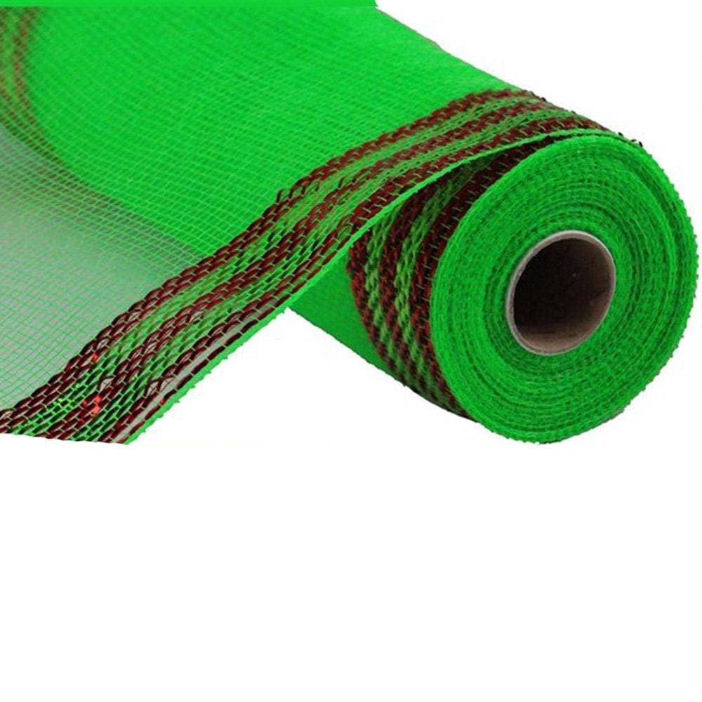 Trendy tree - Wholesale Ribbon - Gift Wrapping - 10" Lime Green Deco Mesh Red Border Stripe Metallic Mesh RE850370 or RY8503700