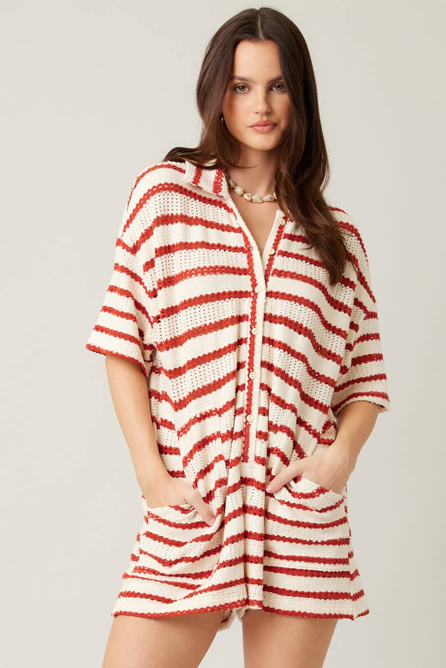 ILLA ILLA - Wholesale Romper - Women's - Slouchy Striped Crochet Romper16