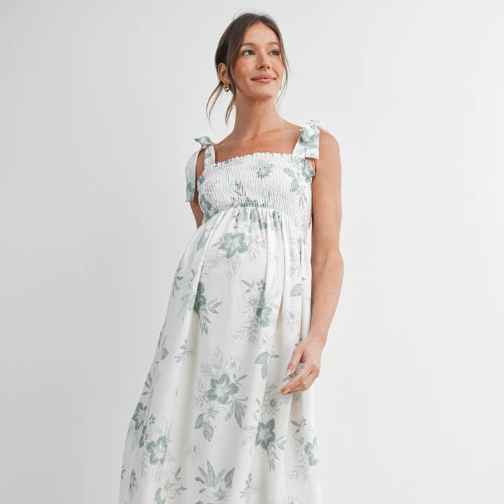 Floral Smocked Maternity Midi Dress for wholesale by Hello Miz