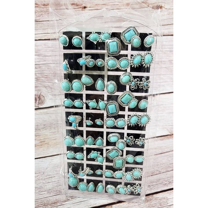 Funteze - Wholesale Stud/Post Earrings - 36 Pair Turquoise Stud Earrings with Display Case