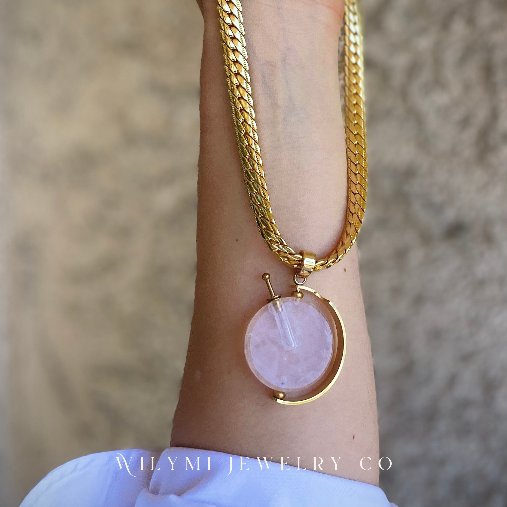 WILYMI Jewelry Co - Wholesale Aromatherapy Necklace - PRESENCE Rose Quartz Aromatherapy Necklace | 24k GF3