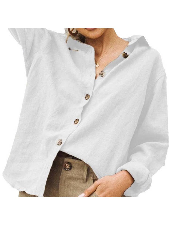 pinkblu02 - Wholesale Button Down Shirt - Women's - Women Fashion Solid Color Long Sleeve Blouses