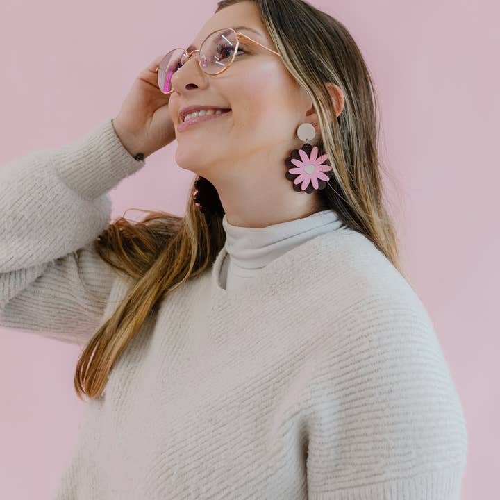 Pink Nade - Wholesale Dangle earrings - 'Ashy' Chocolate Brown / Pink / Beige Dangle2