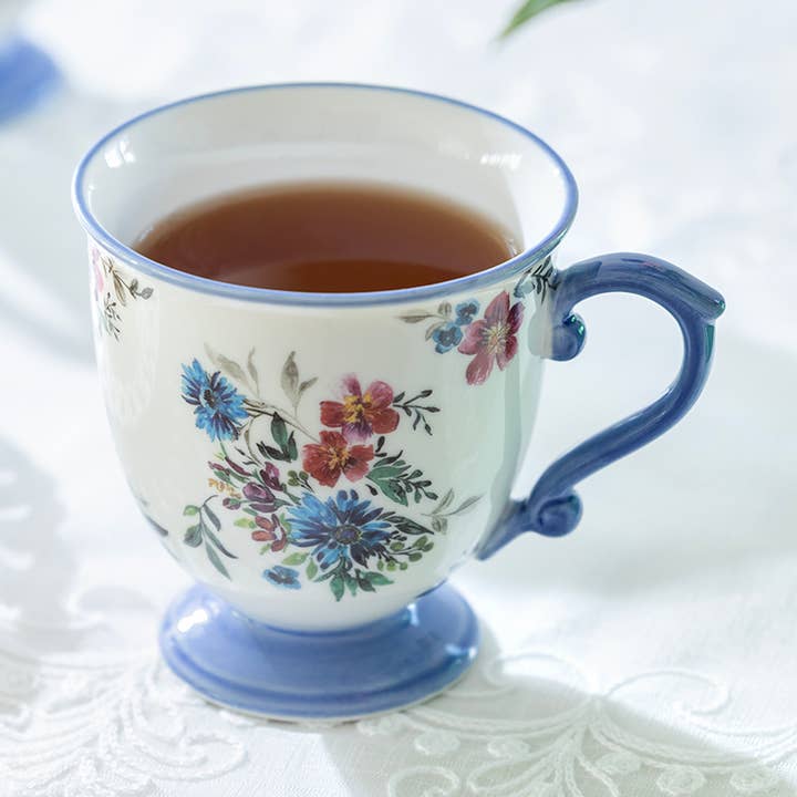 Azure Blossom 10oz Fine Porcelain Footed Mug for wholesale by Grace Teaware