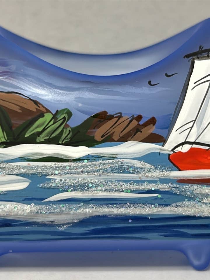 Light Blue Glass Single Candle Holder, Hand Crafted in Ukraine, Light House, Wonderful Year Round for wholesale by Glass by Iness