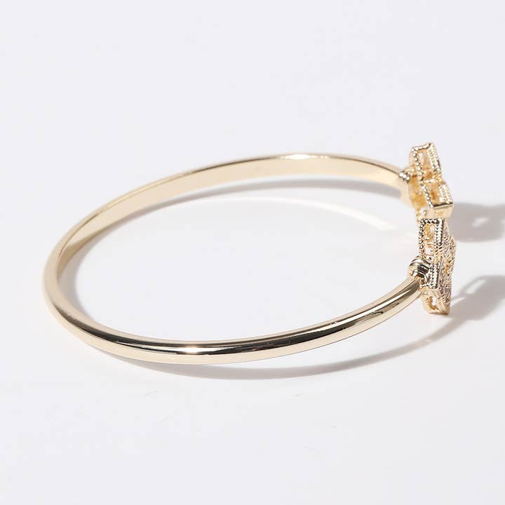 G CZ Four Leaf Clover Gold Plated Cuff Bangle for wholesale on Faire