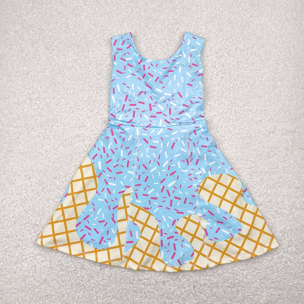Aier Wholesale - Wholesale Dress - Kids - Baby Girls Blue Ice-cream Drip Yoga Skort Knee Length Dresses0