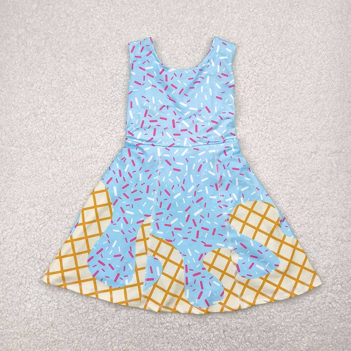 Baby Girls Blue Ice-cream Drip Yoga Skort Knee Length Dresses for wholesale by Aier Wholesale