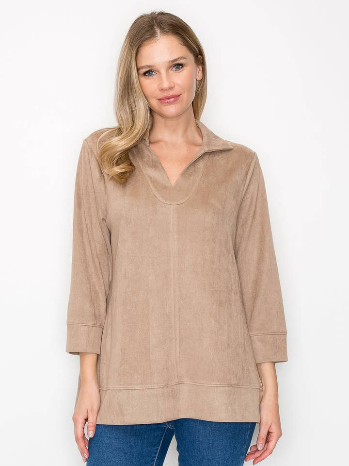 Addison Stretch Suede Top for wholesale by Joh Apparel