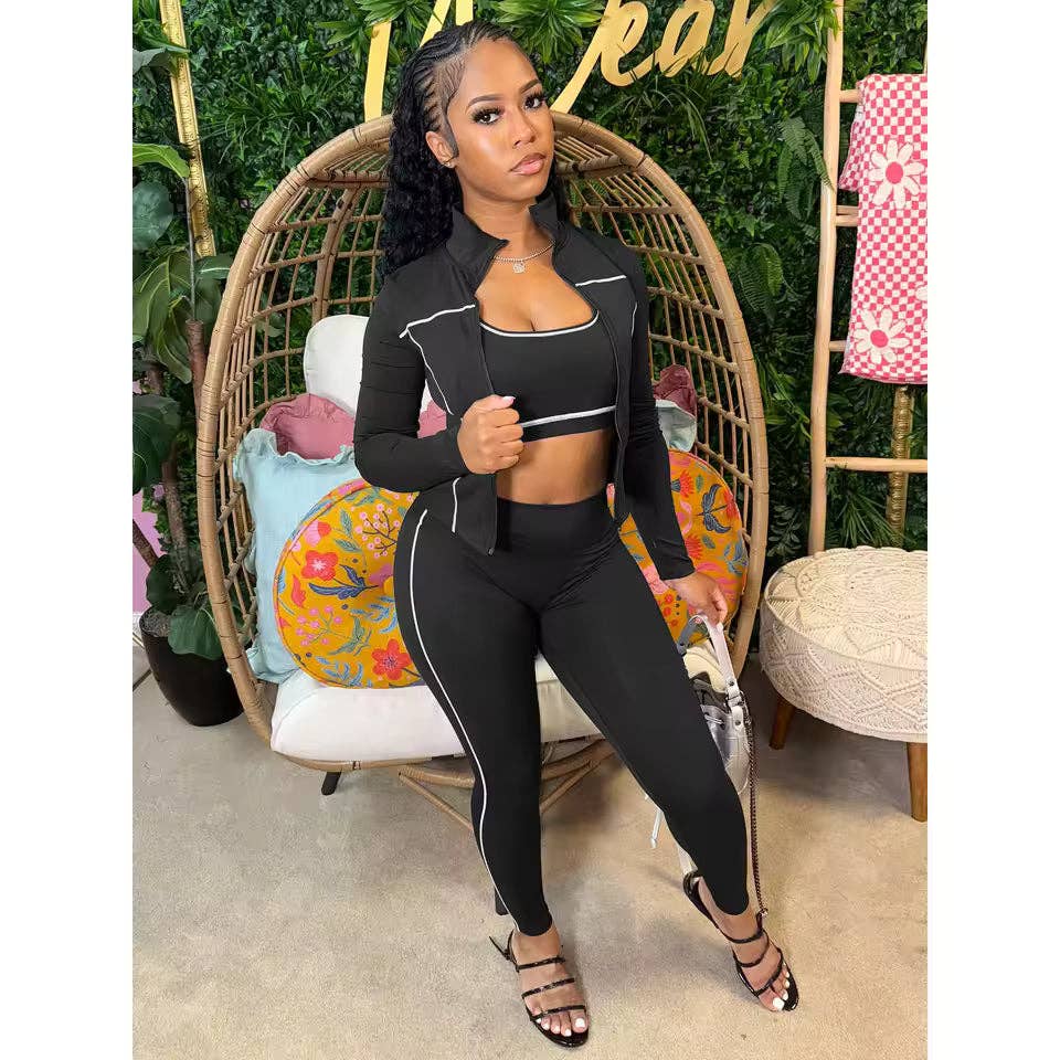 MB Fashion Wholesale - Wholesale Activewear Set - Women's - MB FASHION 3-Piece Activewear Set – Sports Bra, Leggings & Zip Jacket MB50386