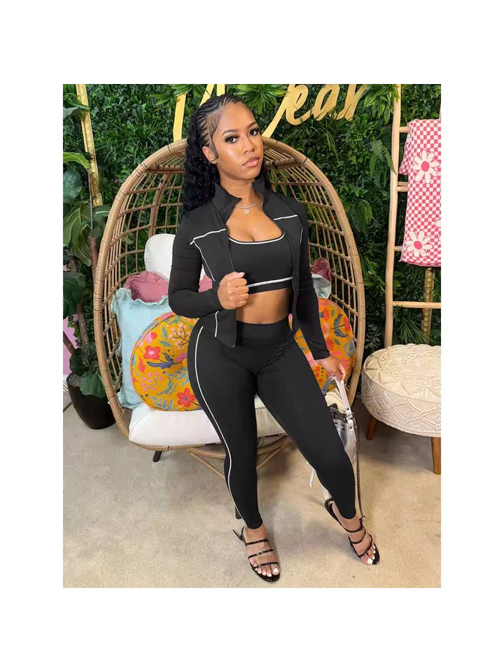 MB Fashion Wholesale - Wholesale Activewear Set - Women's - MB FASHION 3-Piece Activewear Set – Sports Bra, Leggings & Zip Jacket MB50386