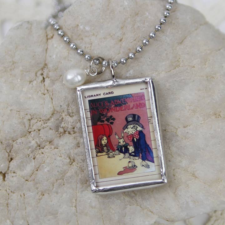 Jennifer Dahl Designs LLC - Wholesale Pendant/Charm Necklace - Alice In Wonderland Vintage Book Cover Charm Necklace
