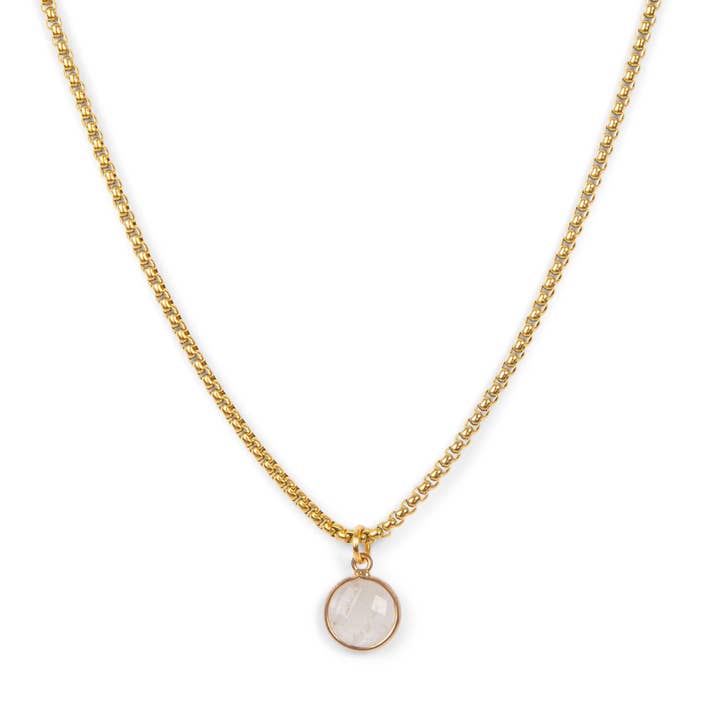Classic Gold Stone Pendant Necklace - Rose Quartz for wholesale by ETHICGOODS