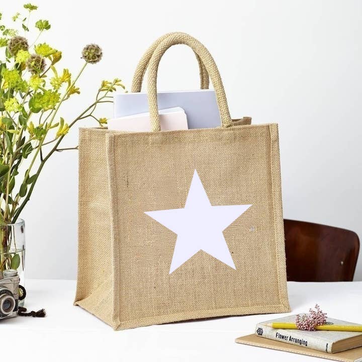 White Star Square Bag - Natural Jute for wholesale by Tillyanna