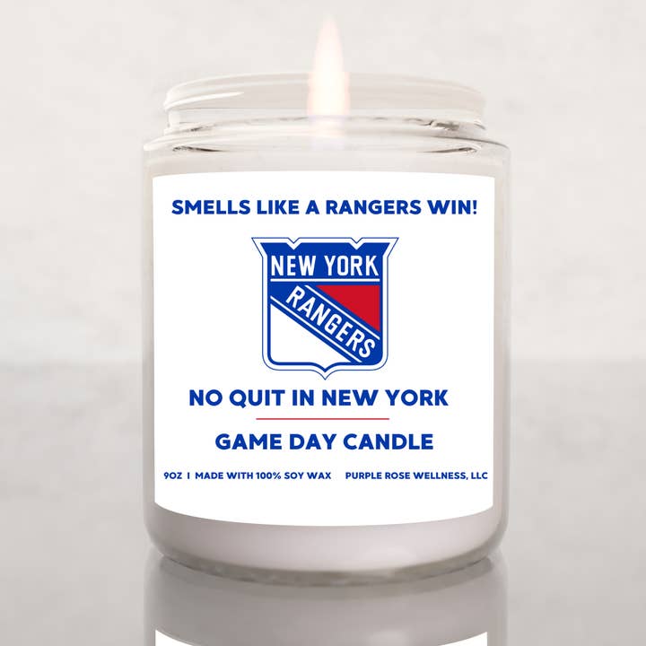 New York Rangers Hockey Candle for wholesale by Purple Rose Wellness, LLC