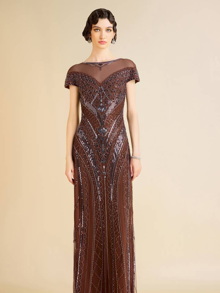 Radiant Geometric Embroidery Evening Gown for wholesale by BABEYOND