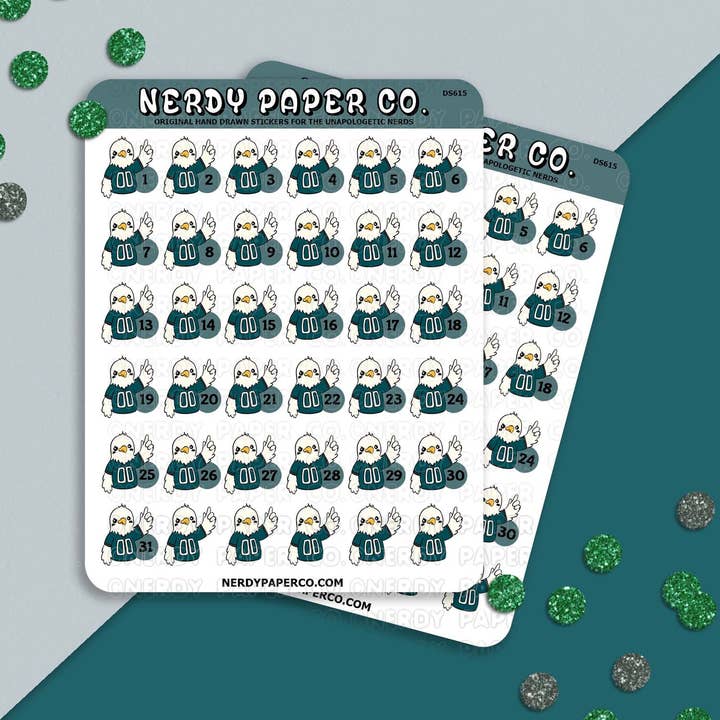 Eagle Dates - Hand Drawn Sticker Sampler Sheet - DS615 for wholesale by NERDY PAPER CO.