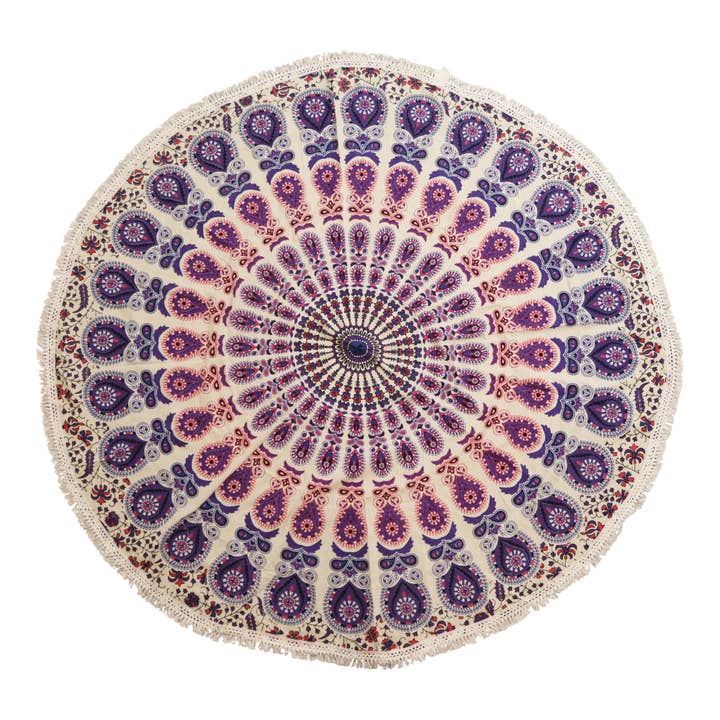 Small Mandala Roundie Cotton Art (130cm) - Peacock Purples for wholesale by Ancient Wisdom