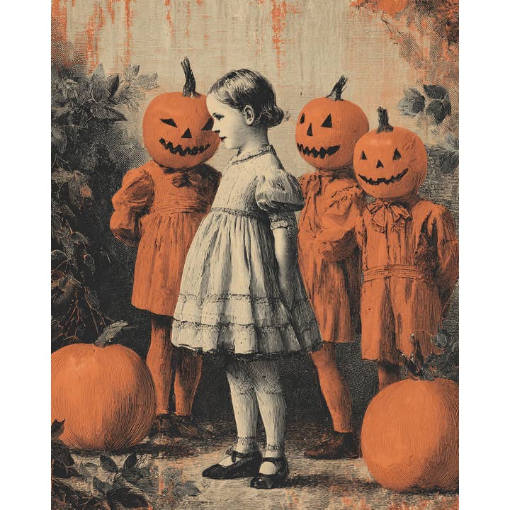 Mowbi - Wholesale Art Print - Imaginary Pumpkinhead Friends Halloween Art Print - 8"x10" Artwork
