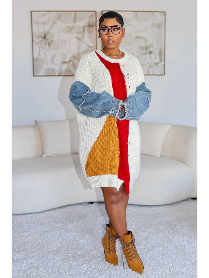 5besties inc - Wholesale Dress - Women's - COLOR BLOCK SWEATER PULLOVER DRESS