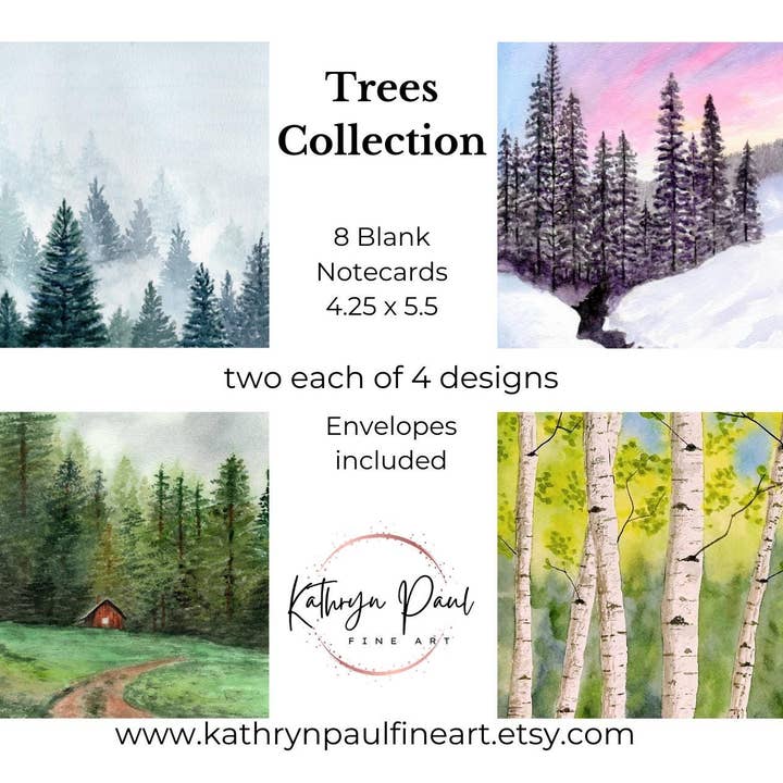 Kathryn Paul Fine Art - Wholesale Stationery/Notecard Set - Watercolor Trees Notecards: Blank Cards Set, Nature Art5