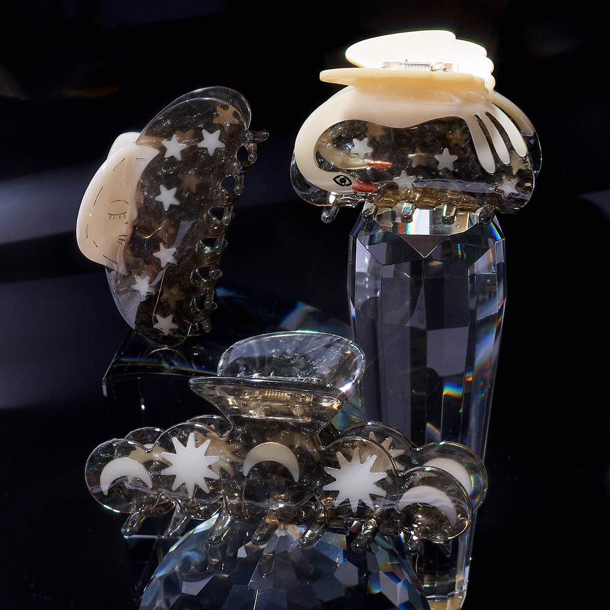 WINONA IRENE - Wholesale Hair Clip - Women's - Hera Moon and Stars Silver Shimmer Acetate  XL Hair Claw3