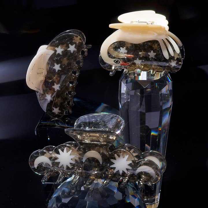 WINONA IRENE - Wholesale Hair Clip - Women's - Hera Moon and Stars Silver Shimmer Acetate XL Hair Claw3